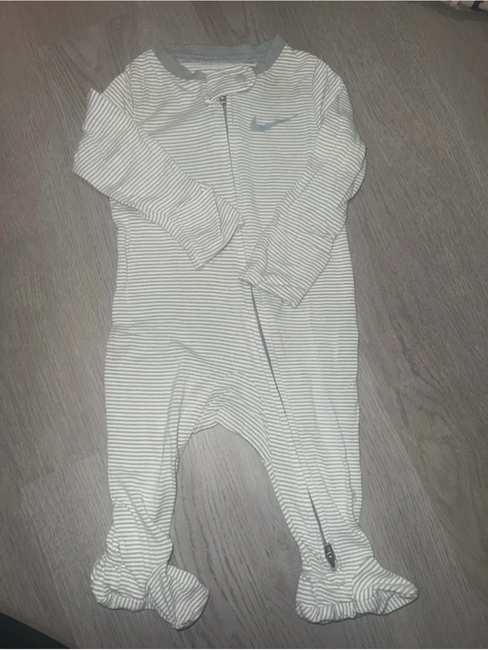 Nike Green and White Striped Baby Footed One-Piece